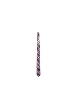 Thom Sweeney Orange plaid linen-cotton tie