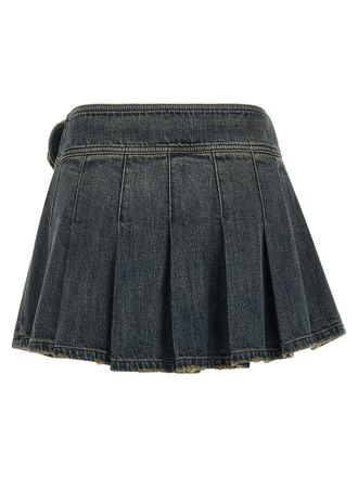 Balenciaga Pleated Denim with Logo Buckle Skirt - Gray