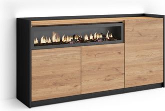 Skraut Home Skraut Home - Aparador Para Sal&oacute;n, Gran Capacidad De Almacenaje, 156x37x80cm, 3 Puertas, Chimenea El&eacute;ctrica, Led, Estilo Moderno, Roble Y Negro