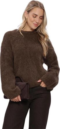Object Objharry L/S LO Knit Pullover Noos - Dames - Ronde hals truien - Bruin - S - Wol - Truien & Vesten