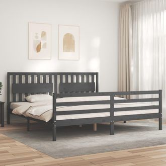 vidaXL Vidaxl - Estructura De Cama Con Cabecero Madera Maciza Gris 200x200 Cm