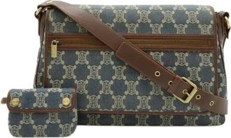 Celine Pre-owned Cross Body Bags, female, Blue, Size: ONE SIZE Pre-owned Canvas Shoulder Bag (Paris Macadam)