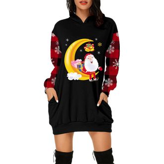 Generic Christmas Sweatshirt Dress for Women Long Oversized Crew Neck Sweatshirts Long Sleeves Merry Christmas Print Wine Glass Graphic Jumpers Funny Cute Chr