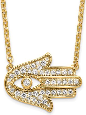 Diamond2Deal 14K Yellow Gold 1/3 Ct Lab Grown Diamond Hamsa Pendant Necklace 18 Clarity VS, Color G-H