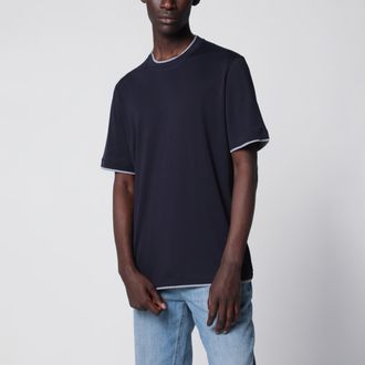 Brunello Cucinelli T-shirt girocollo layering in jersey di cotone cobalto