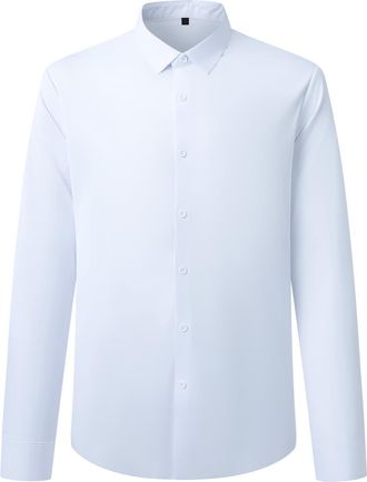 AlltheMen Mens Dress Shirt Long Sleeve No Iron Stretch Plain Shirts Business Formal Button Down Shirt Classic Fit White XL