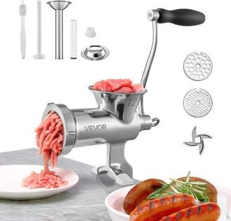 OEM Manuelle Fleischwolf Hand Wurstf&uuml;ller 304 Edelstahl, 4,5 & 8 Mm Schneidplatten Handfleischwolf Fleischmaschine Mit Wurstrohr, Geeignet F&uuml;r Fleisch Sch