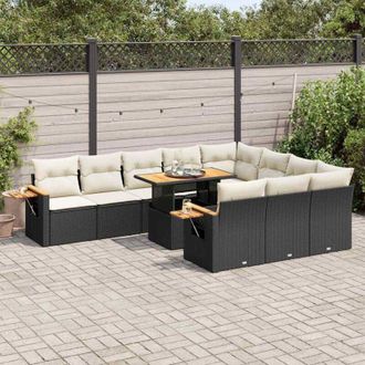 vidaXL Set Sof&aacute;s Jard&iacute;n Y Cojines 11 Pzas Rat&aacute;n Sint&eacute;tico Acacia Negro Vidaxl