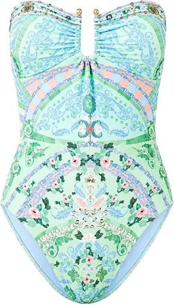 Camilla Badmode, Dames, Groen, L, Gathered Bandeau One Piece Met U-ring Voorkant