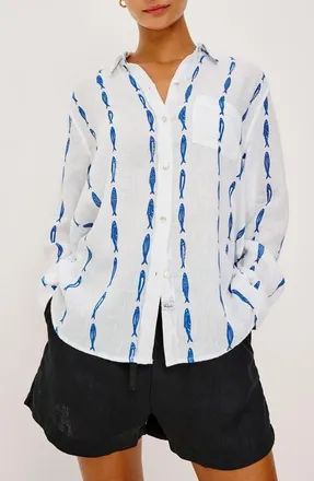Rails Charli Print Linen Blend Button-Up Shirt in Sardines at Nordstrom, Size Xx-Large