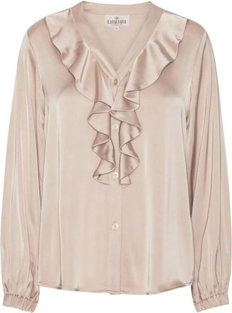 Karmamia Elegante Sophia Blouse met Ruches - Dames - Blouses - Beige - XL - Polyester - Overhemden