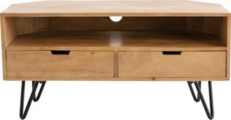 Miliboo Miliboo - Mueble tv angular de madera de mango maciza y metal 100 cm vibes
