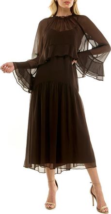 Socialite Chiffon Slipdress & Ruffle Overlay Top Set in Espresso at Nordstrom, Size X-Small