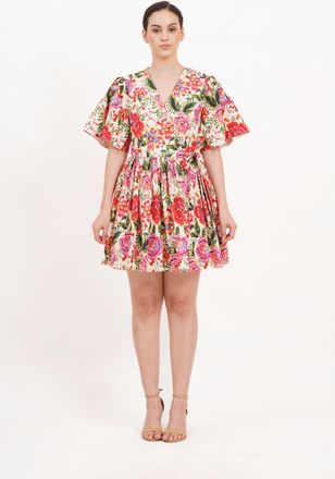 Leota Alena Mini Wrap Dress Crown Floral Flame Scarlet