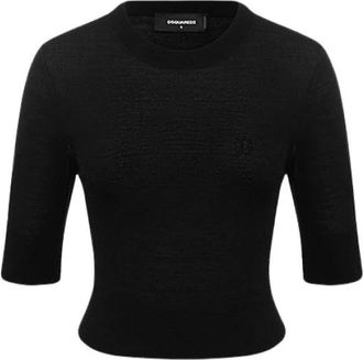 Dsquared2 Rondgebreide trui - Dames - Ronde hals truien - Zwart - M - Wol - Truien & Vesten