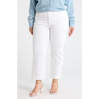 Liverpool L.A. Kennedy Embellished Split Hem Ankle Straight Leg Jeans in Bright White at Nordstrom, Size 18W