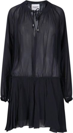 Isabel Marant Black Semi-Transparent Midi Dress With Drawstring Waist