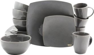 Gibson Home Square Dinnerware Set in Gray, Set of 16 Piece