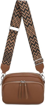 Generic Crossbody Bag with Adjustable Geometric Strap, Vegan Leather, Double Zipper Compartment (Brown)