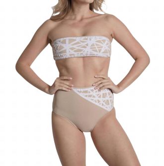 Sauipe Swimwear Lillian Bandeau Bikini Top In Camel/white