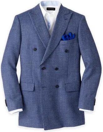 Paul Fredrick Wool Blend Houndstooth Double Breasted Peak Lapel Sport Coat in Blue Houndstooth at Nordstrom, Size 46