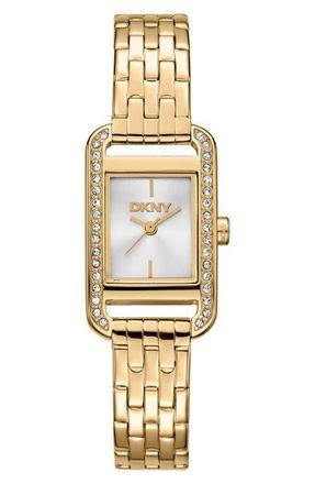 DKNY Signature Shape Crystal Bezel Tank Bracelet Watch, 20mm x 33mm in Silver/Gold Tone at Nordstrom