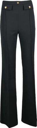 Elisabetta Franchi High-Waisted Stretch Trousers with Flap Detail and Gold Accents