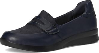 Clarks Womens Ellowyn Penny Loafer, Navy Leather, 8.5