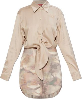Diesel D-Elta-Mini Dress - Dames - Shirt Kleedjes - Beige - XS - Leer - Kleedjes