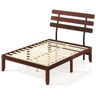 Costway Costway Double Size Bed Frame Solid Wood Platform Bed w/ Headboard in Walnut
