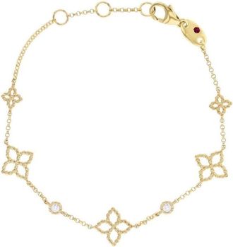 Roberto Coin Principessa Diamond & Flower Station Bracelet in Yellow Gold, 7