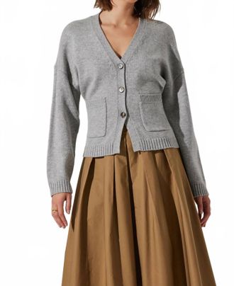 Astr Saffi V-Neck Cardigan In Grey