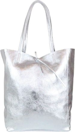 Girly HandBags Womens Open Top Genuine Leather Handbag - Metallic Silver