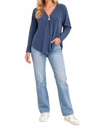 Ariella Dolman Sleeve Zipper Top In Navy