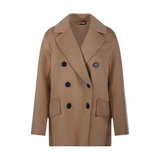 Max Mara Double-Breasted Coats, female, Brown, Size: M Double Breasted Beige Blazer