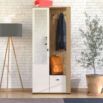 Dmora Mueble De Entrada Vique, Espejo Incluido, 6 Estantes, Perchero, 87x36x197h Cm Blanco Crema