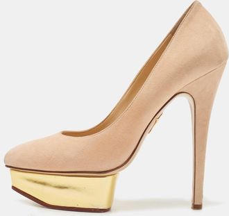 Charlotte Olympia Beige Suede Dolly Platform Pumps