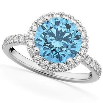 Allurez Halo Blue Topaz & Diamond Engagement Ring 14K in 3.00Ct/white Gold at Nordstrom, Size 8.5