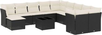 vidaXL Set De Sof&aacute;s De Jard&iacute;n 12 Piezas Cojines Rat&aacute;n Sint&eacute;tico Negro Vidaxl