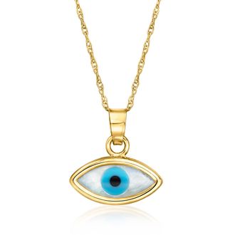 RS Pure by Ross-Simons Multicolored Mother-Of-Pearl Evil Eye Pendant Necklace in 14kt Yellow Gold
