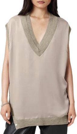 AllSaints Bern Side Snap Mixed Media Sweater Tank in Taupe Grey at Nordstrom Rack, Size Large