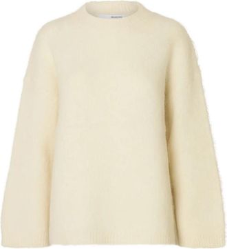 Selected Alpaca Gebreide Trui - Dames - Ronde hals truien - Beige - XL - Nylon - Truien & Vesten