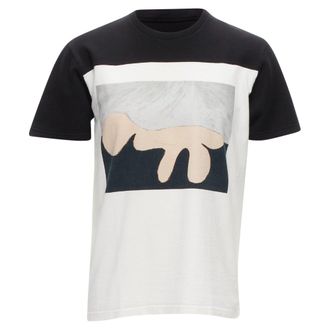 Marni white black cotton abstract portrait print colorblock boxy top IT48 M