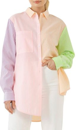 English Factory Stripe Colorblock Button-Up Shirt in Multi at Nordstrom, Size X-Small