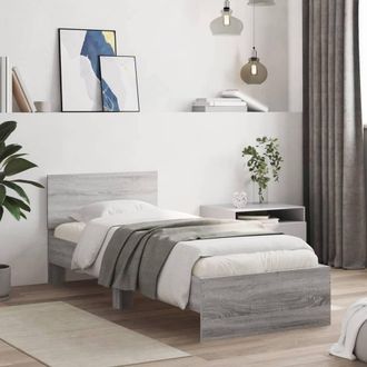 Berkfield Home Durable Bed Frame without Mattress with LED Lights Grey Sonoma 90