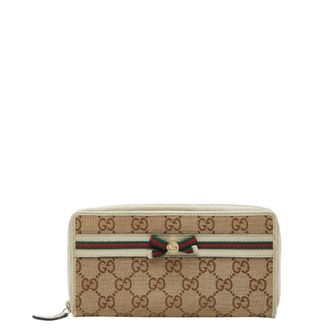 Gucci Beige Multi-Color Canvas Leather Long Wallet (Bi-Fold) (Pre-Owned)