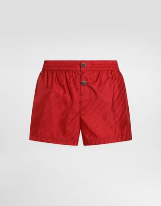 Dolce & Gabbana Short Swim Boxer Shorts With Logo Jacquard - Man Beachwear Red 3