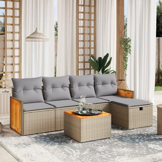 vidaXL Vidaxl - Juego De Sof&aacute;s Jard&iacute;n Con Cojines Beige Mezcla 6 Pzas Rat&aacute;n Pe
