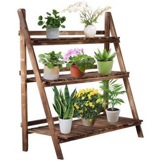 OUTSUNNY Flower Stand Plant Display Rack 3-Tier Foldable Wood Garden Patio | TJ Hughes