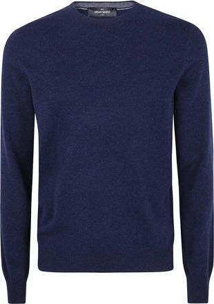 Gran Sasso Fijngebreide trui met ronde hals - Heren - Cashmere truien - Blauw - L - Truien & Vesten